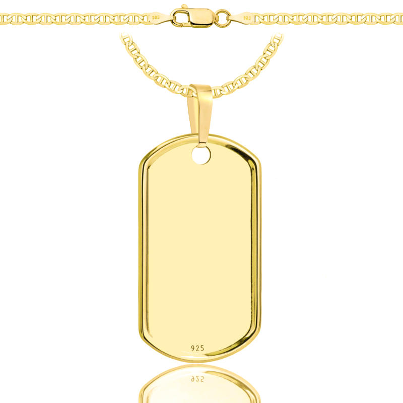 a gold dog tag necklace