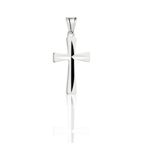 a silver cross pendant on a white background